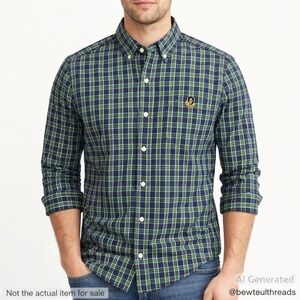 Abercrombie & Fitch M "Muscle Fit" long-sleeve shirt green/navy plaid logo